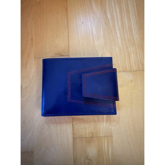 Vintage rolfs Dark Blue Red Stitch Cowhide Leather Wallet in Box - Picture 1 of 5